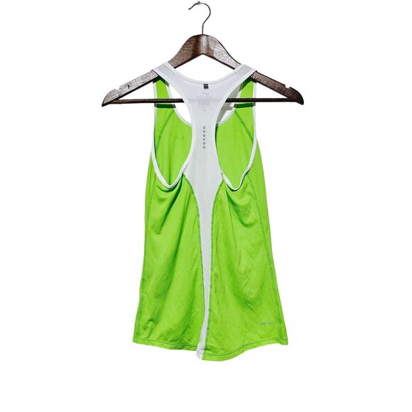 Womens Nike Dri-fit Tank Top Bright Green Nike Logo Workout Running Womens Sz XS - Picture 2 of 8